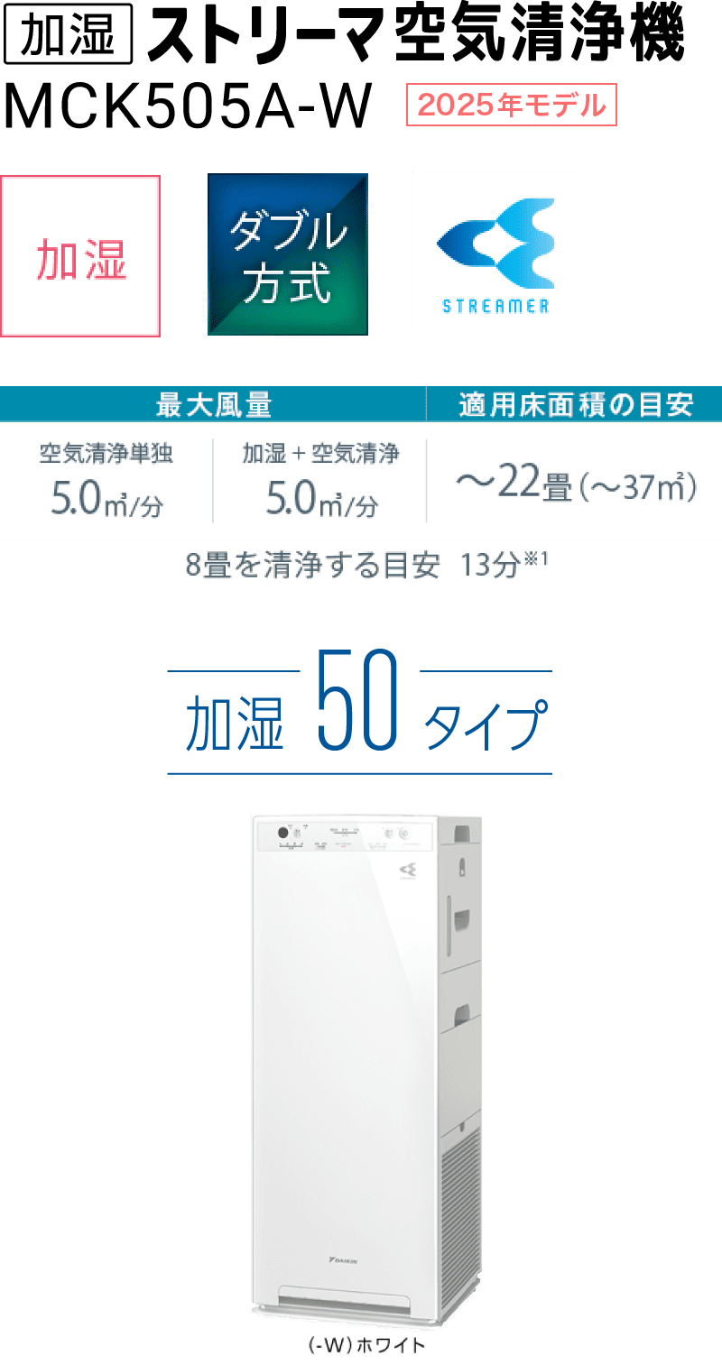 加湿ストリーマ空気清浄機 MCK505A（-W）（-T）